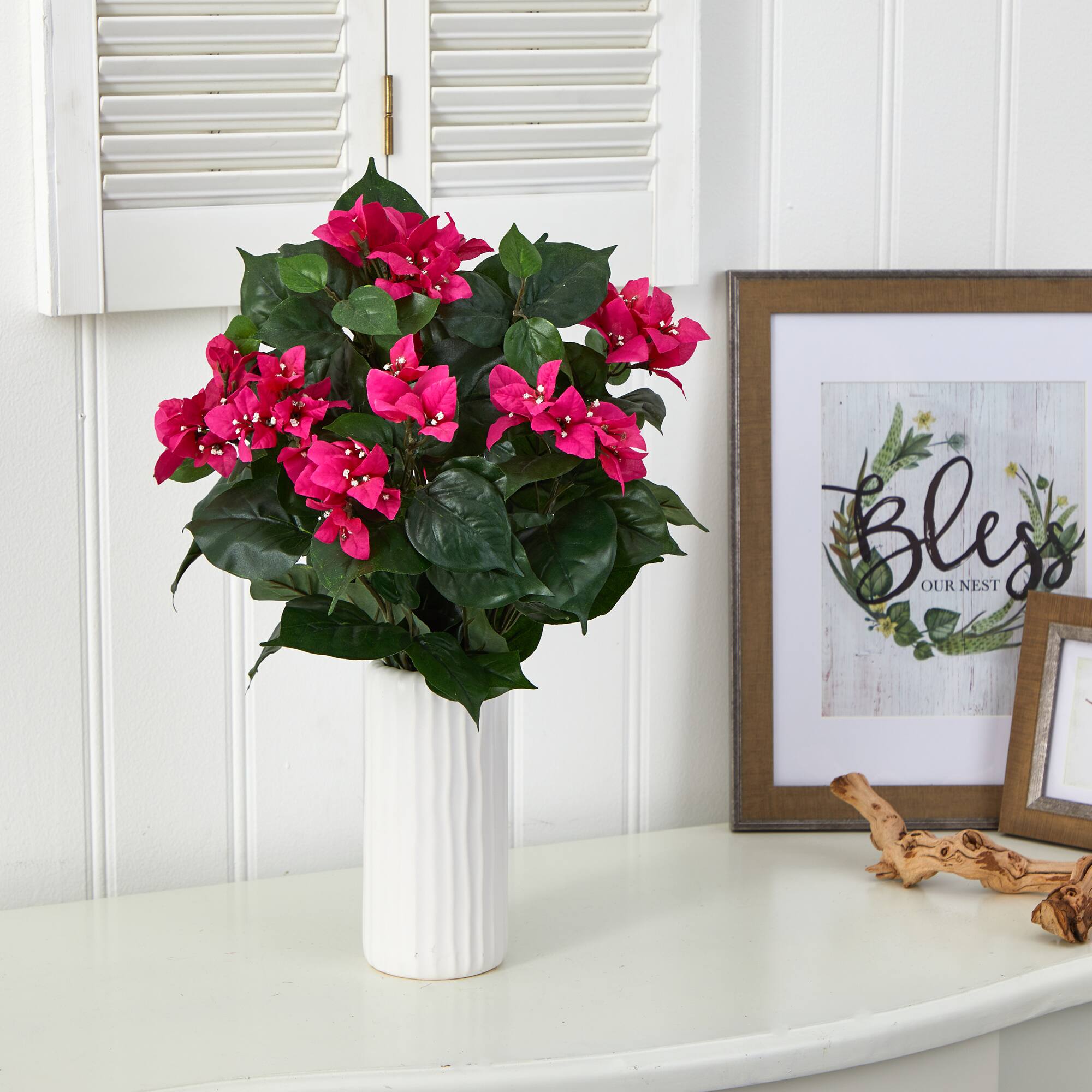 18" Bougainvillea Arrangement in White Vase